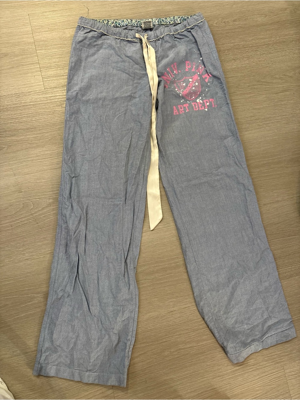 Vintage Y2K PINK Victoria's Secret Light Blue Lounge Joggers with Pink Graphic